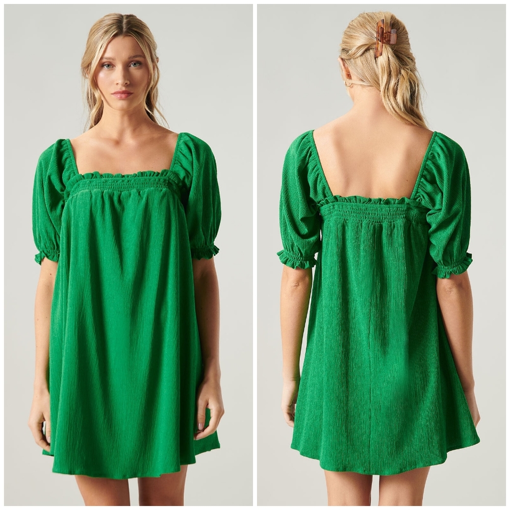 SUGARLIPS Miss Sunshine Kelly Green Convertible Sleeve Babydoll Dress - Picture 6 of 6